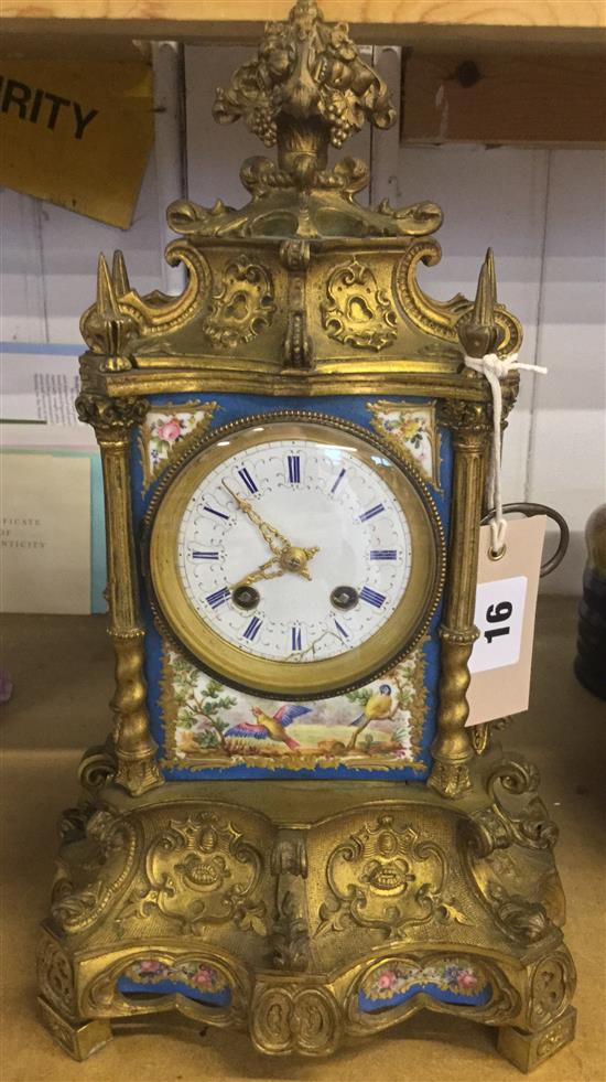 Raingo Freres Ormolu and porcelain panel mantel clock